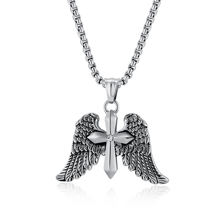Tri - Color Winged Cross Pendant Necklace: Fusion of Faith and Edgy Style