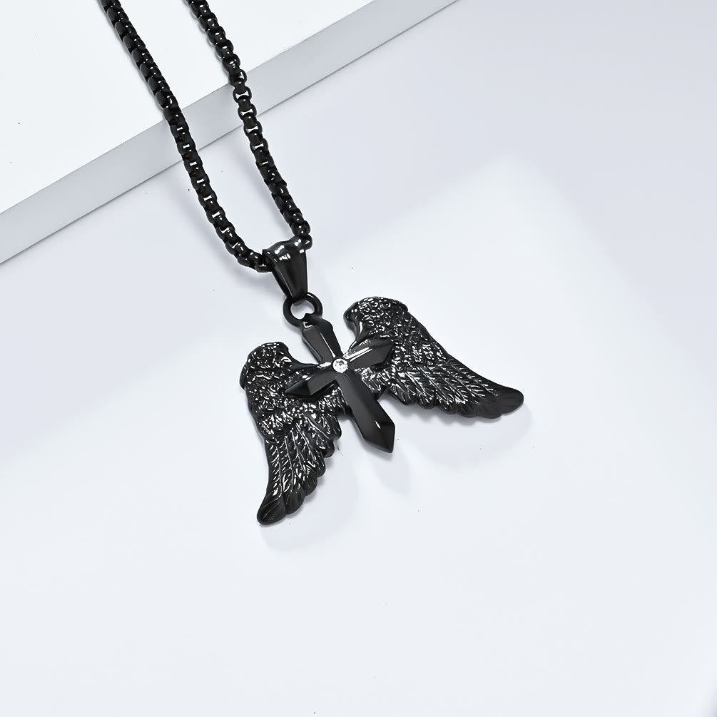 Tri - Color Winged Cross Pendant Necklace: Fusion of Faith and Edgy Style