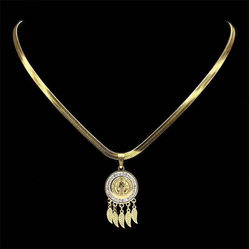 Saint Icon Pendant Necklace: Artistic Jewelry with Zircon Accents