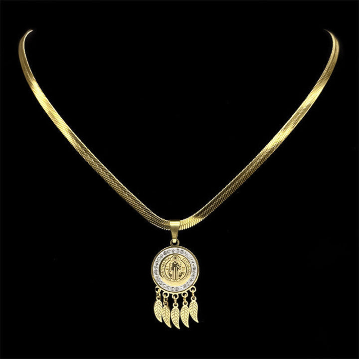 Saint Icon Pendant Necklace: Artistic Jewelry with Zircon Accents