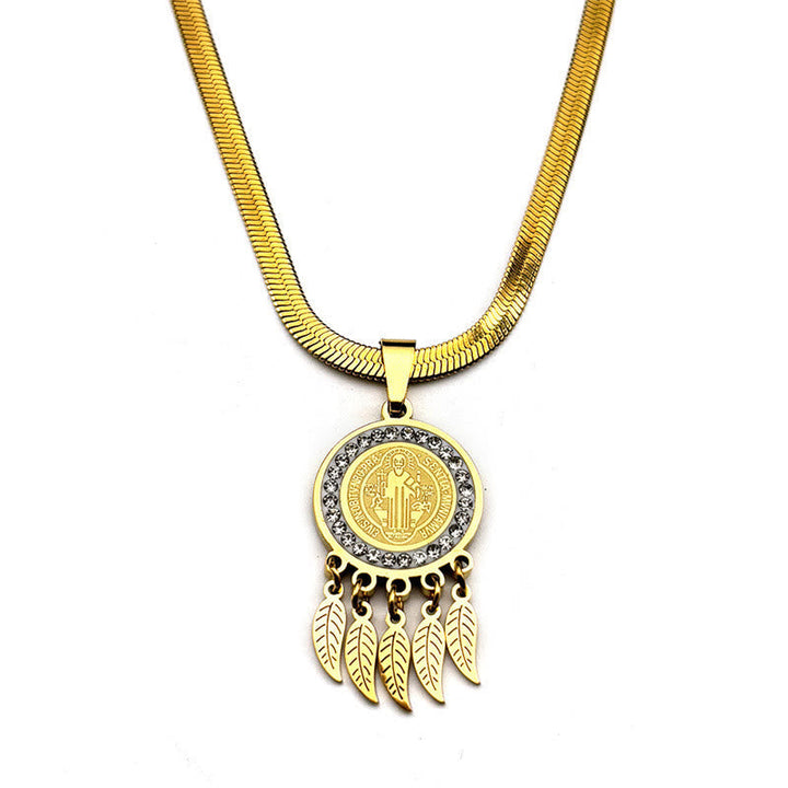 Saint Icon Pendant Necklace: Artistic Jewelry with Zircon Accents