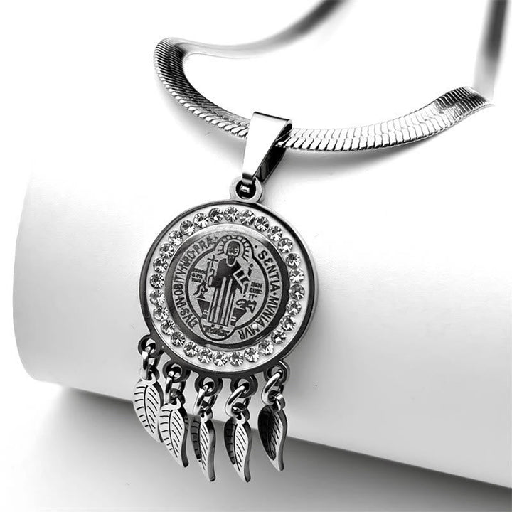 Saint Icon Pendant Necklace: Artistic Jewelry with Zircon Accents