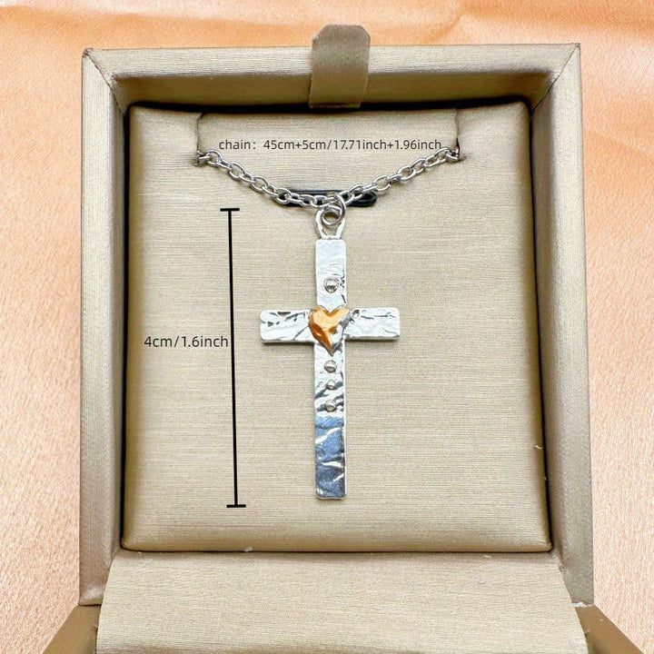 Dual - Tone Cross Necklace: Faith and Love in Artistic Design