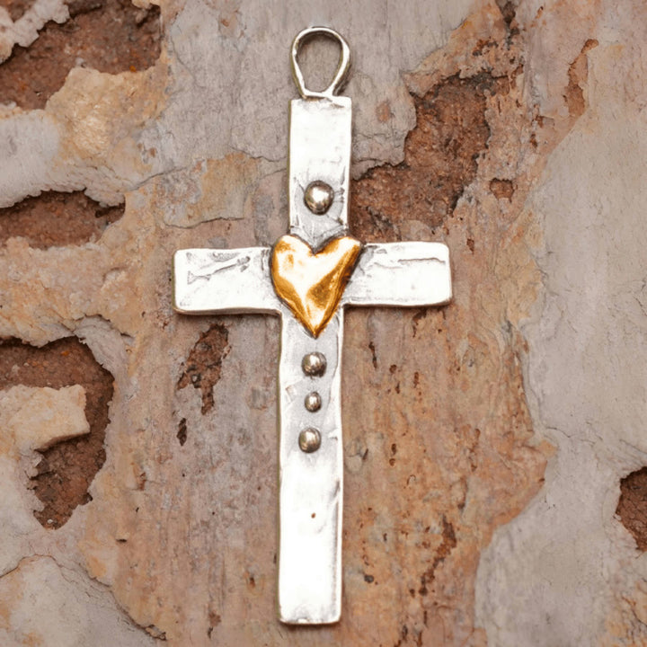 Dual - Tone Cross Necklace: Faith and Love in Artistic Design
