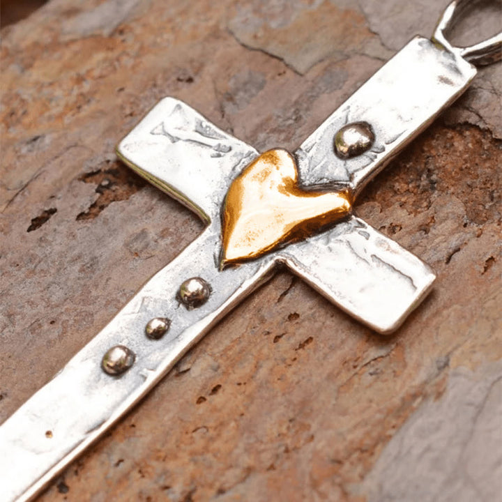 Dual - Tone Cross Necklace: Faith and Love in Artistic Design
