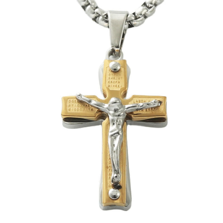 Dual - Tone Metal Crucifix Necklace with Jesus Figure: Faith & Art Fusion