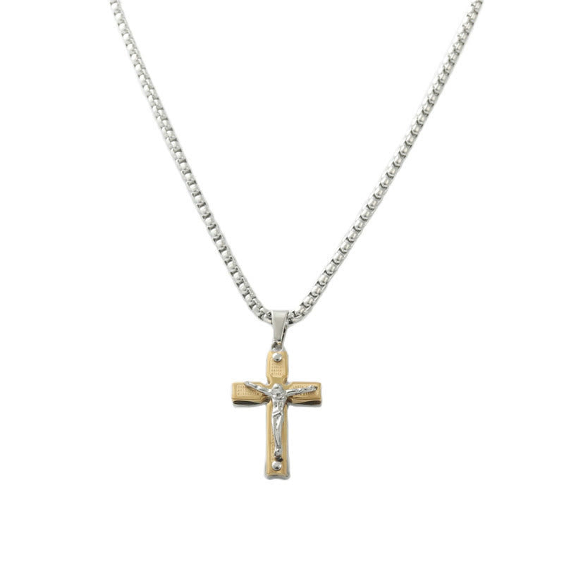 Dual - Tone Metal Crucifix Necklace with Jesus Figure: Faith & Art Fusion