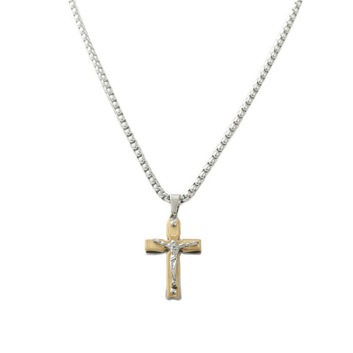 Dual - Tone Metal Crucifix Necklace with Jesus Figure: Faith & Art Fusion