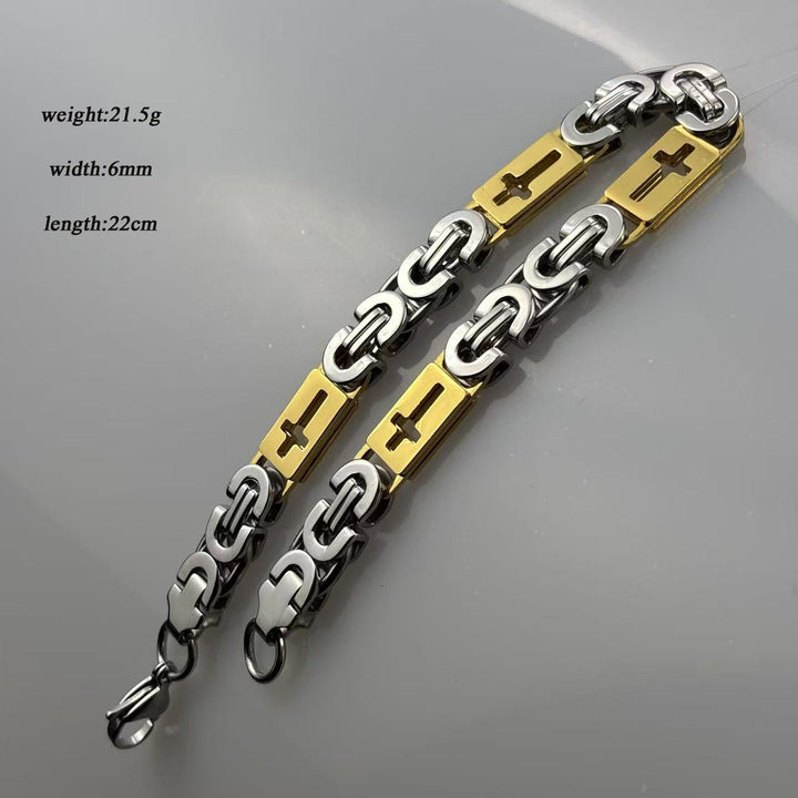 Tri - Color Cross - Embedded Chain Necklace & Bracelet: Bold Faith Statement