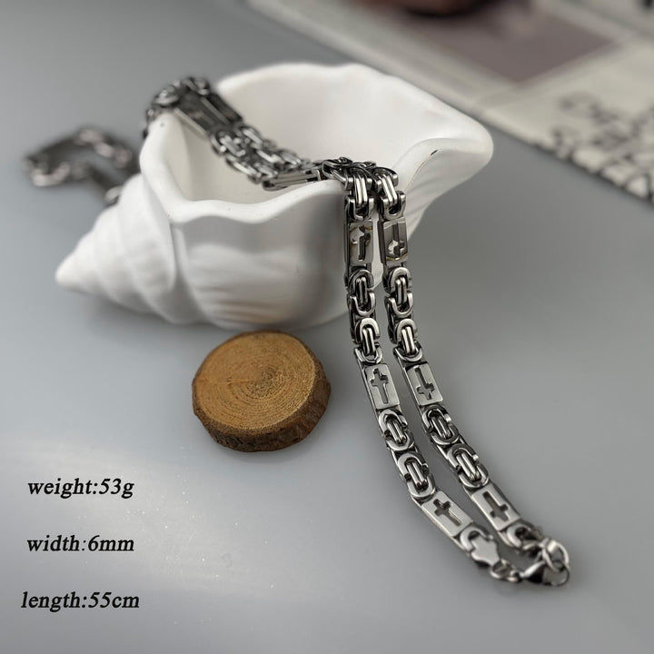 Tri - Color Cross - Embedded Chain Necklace & Bracelet: Bold Faith Statement