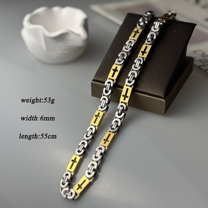 Tri - Color Cross - Embedded Chain Necklace & Bracelet: Bold Faith Statement