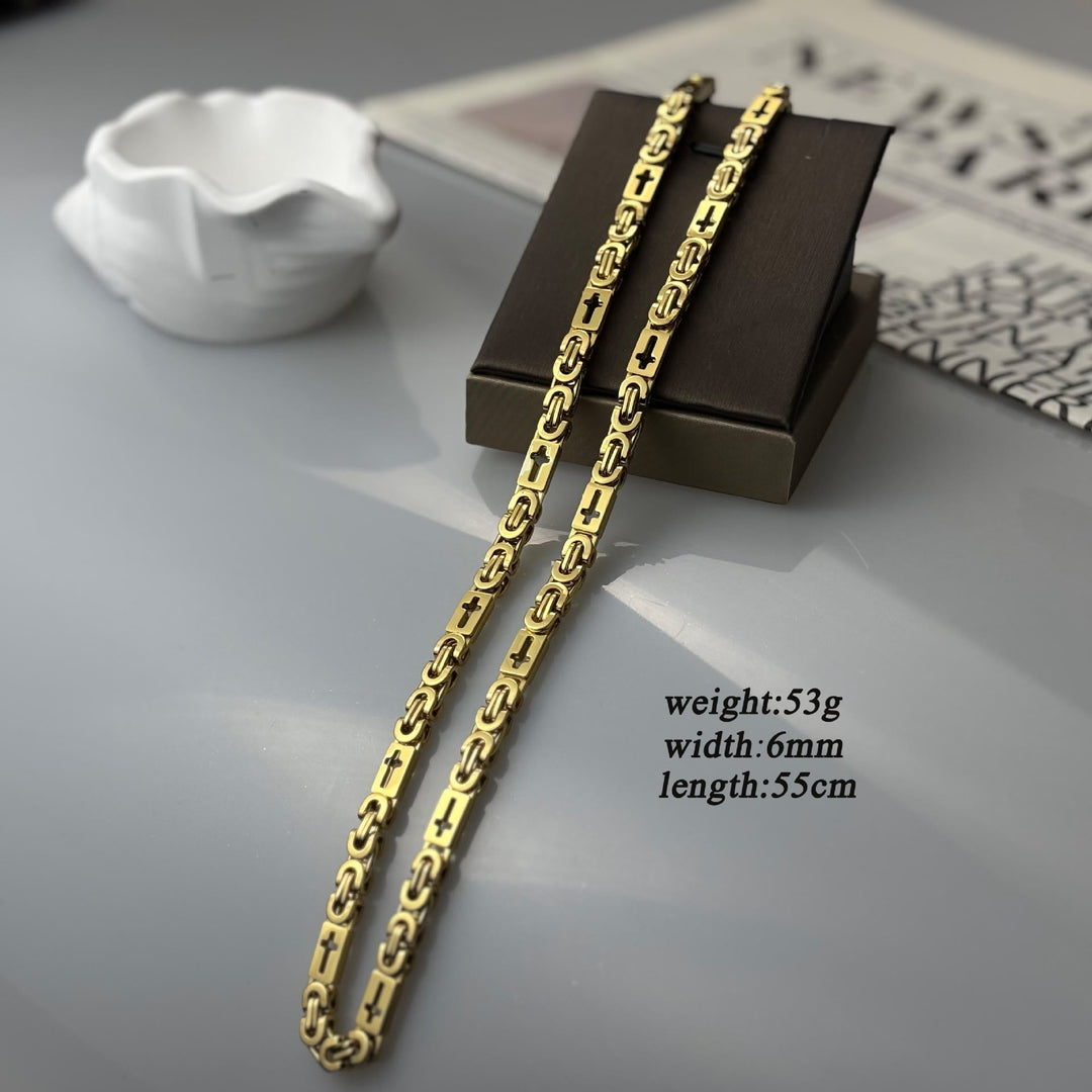 Tri - Color Cross - Embedded Chain Necklace & Bracelet: Bold Faith Statement