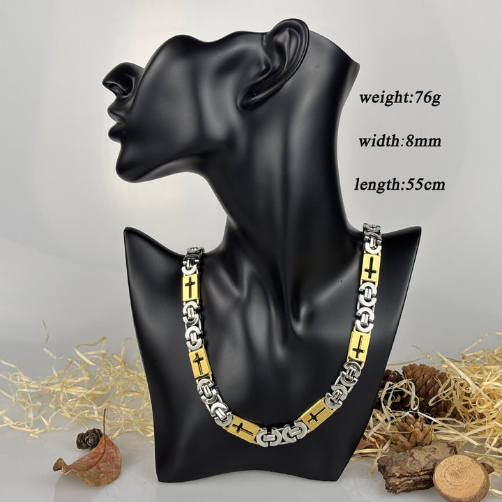 Tri - Color Cross - Embedded Chain Necklace & Bracelet: Bold Faith Statement