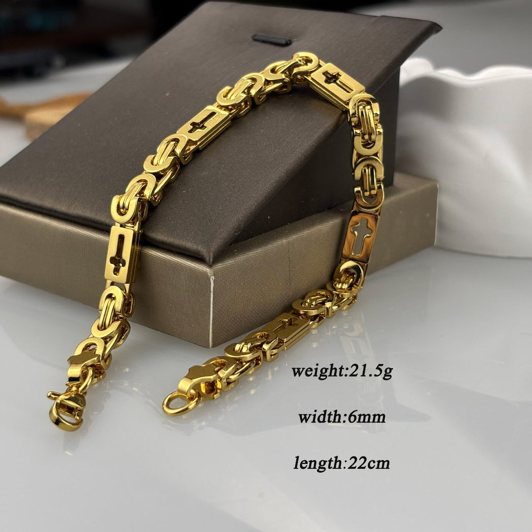 Tri - Color Cross - Embedded Chain Necklace & Bracelet: Bold Faith Statement