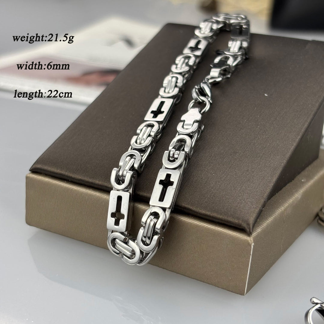 Tri - Color Cross - Embedded Chain Necklace & Bracelet: Bold Faith Statement