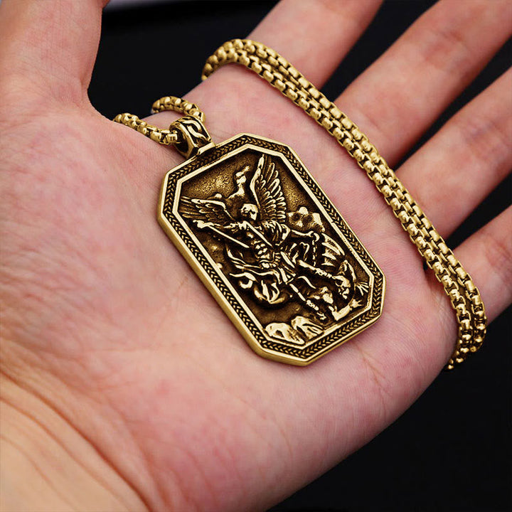 Classic Style St. Michael the Archangel Protection Stainless Steel Pendant Necklace