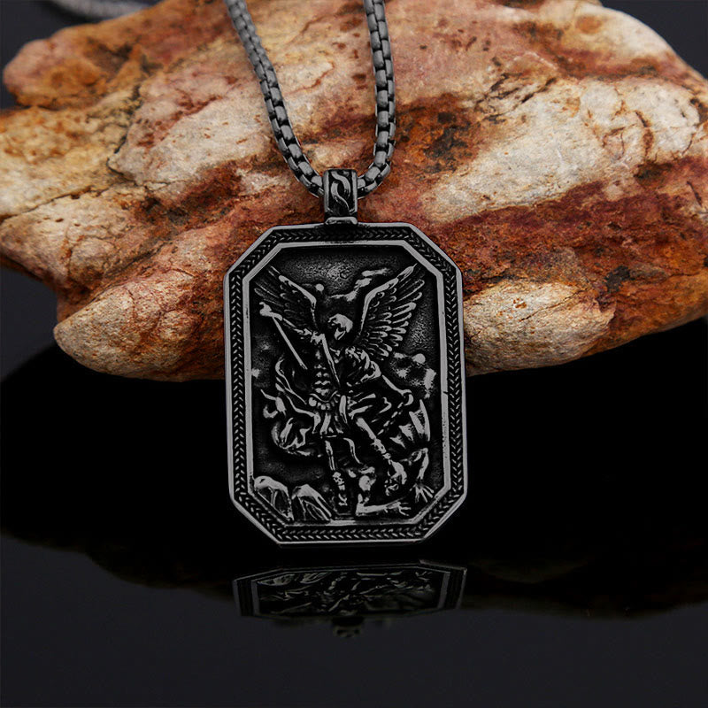 Classic Style St. Michael the Archangel Protection Stainless Steel Pendant Necklace