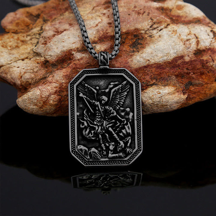 Classic Style St. Michael the Archangel Protection Stainless Steel Pendant Necklace