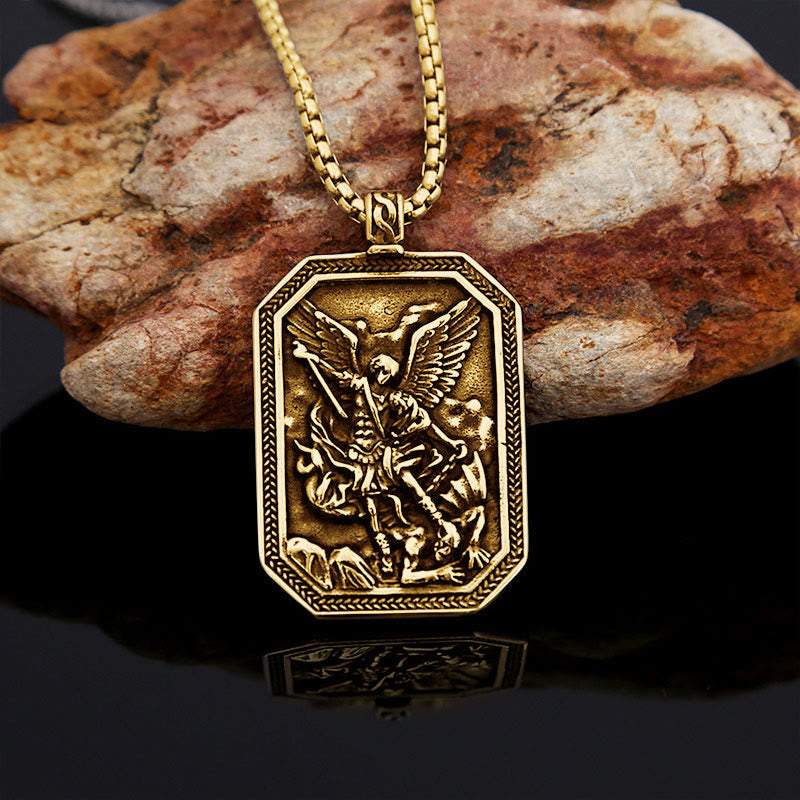 Classic Style St. Michael the Archangel Protection Stainless Steel Pendant Necklace
