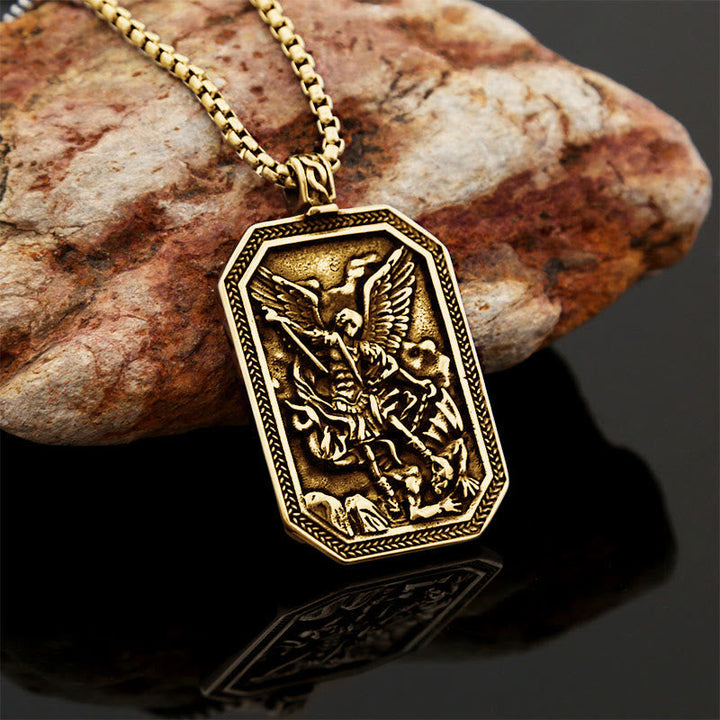 Classic Style St. Michael the Archangel Protection Stainless Steel Pendant Necklace
