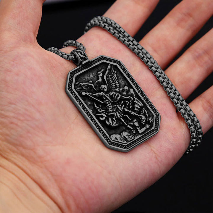 Classic Style St. Michael the Archangel Protection Stainless Steel Pendant Necklace