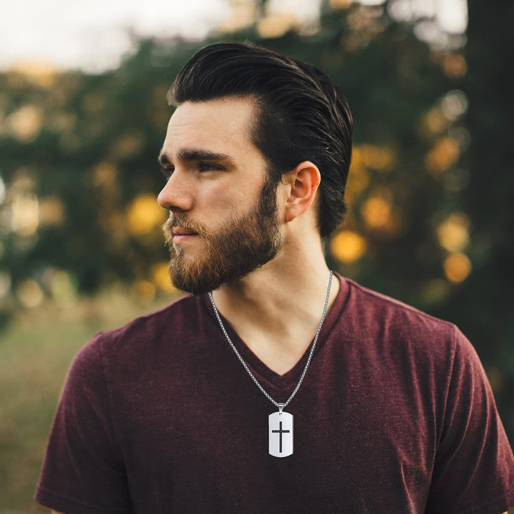 Stainless Steel Cross & Joshua 1:9 Dual-Sided Necklace for Courage