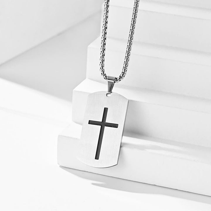 Stainless Steel Cross & Joshua 1:9 Dual-Sided Necklace for Courage