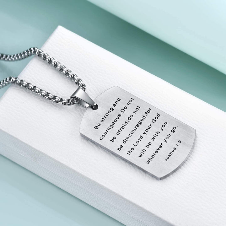 Stainless Steel Cross & Joshua 1:9 Dual-Sided Necklace for Courage