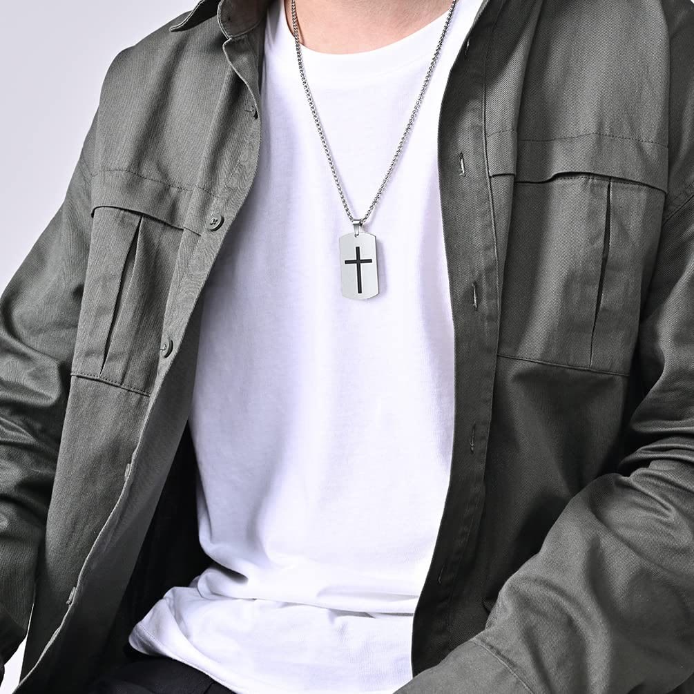 Stainless Steel Cross & Joshua 1:9 Dual-Sided Necklace for Courage
