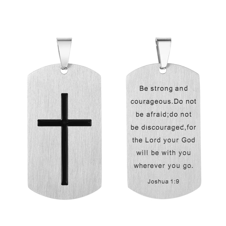 Stainless Steel Cross & Joshua 1:9 Dual-Sided Necklace for Courage