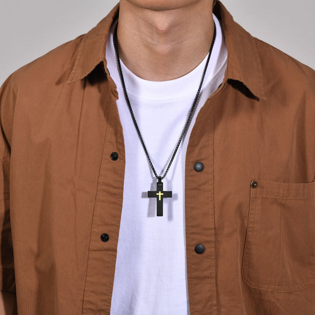 Two - Tone Stainless Steel Cross Necklace: Faith Meets Stylish Contrast