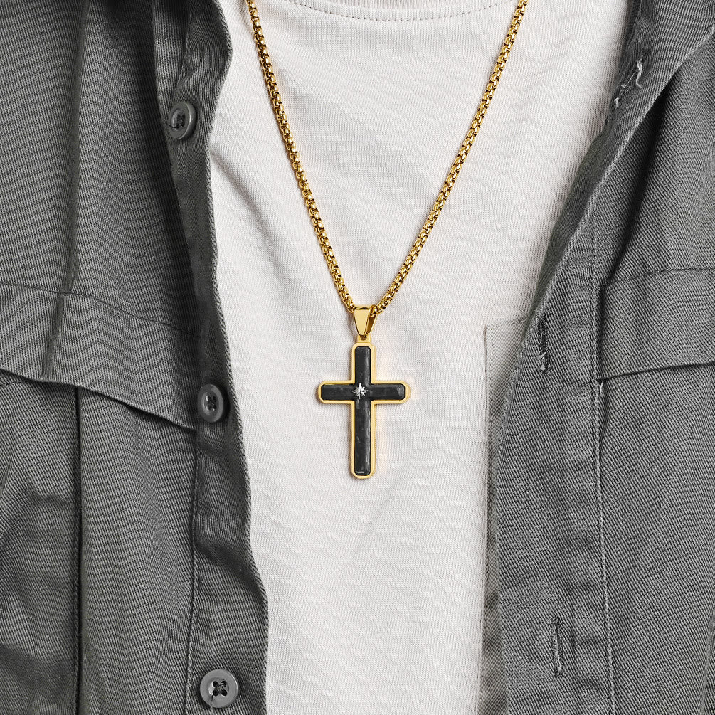 Two - Tone Cross Necklace: Faithful Elegance in Metallic Styles