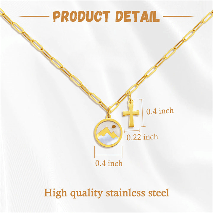 Golden Cross, Mountain & Mustard Seed Pendant Necklace: Faith Meets Nature