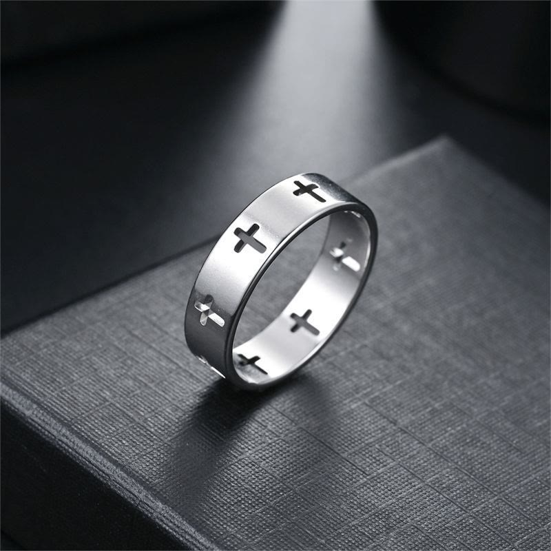 Multi - Cross Cutout Band Ring: Two - Color Stainless Steel Faith Jewelry