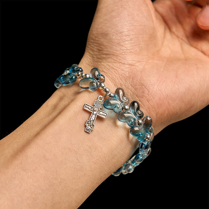 Wings of Devotion Shimmering Blue Butterfly Prayer Animal Bracelet