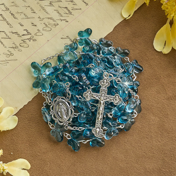 Wings of Devotion Shimmering Blue Butterfly Prayer Bracelet, Animal Rosary