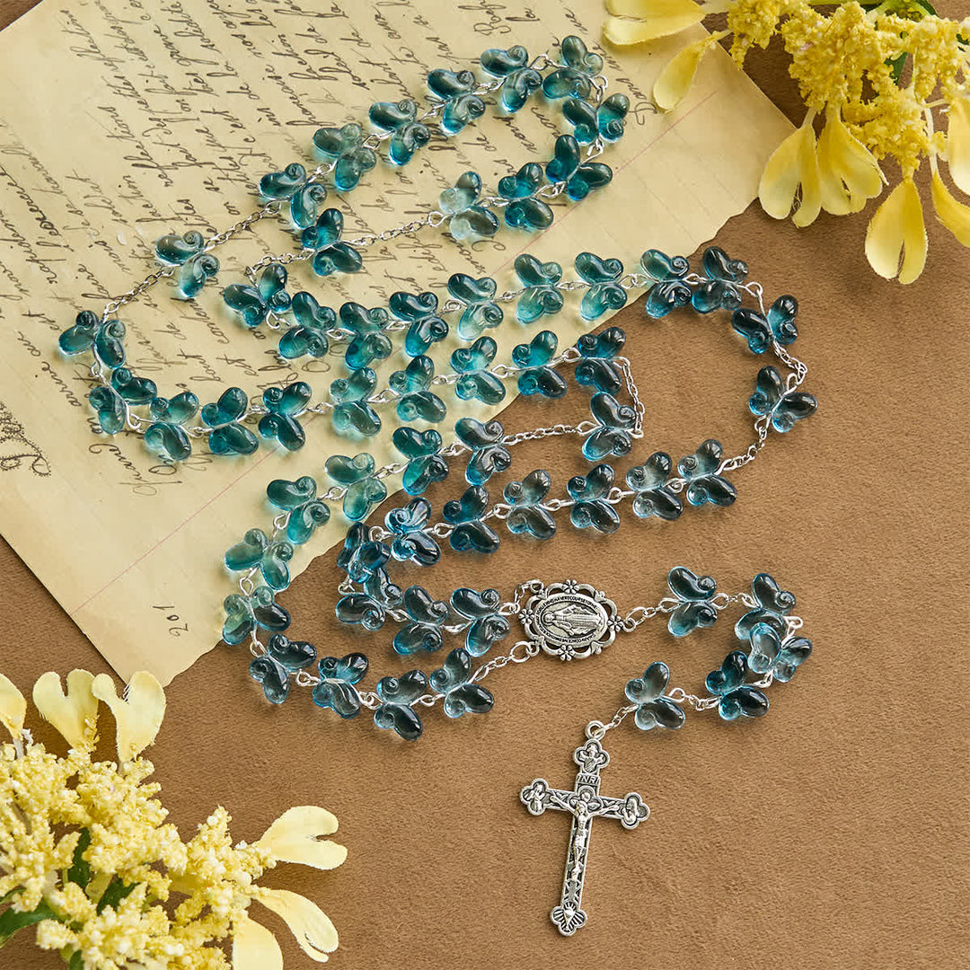 Wings of Devotion Shimmering Blue Butterfly Prayer Bracelet, Animal Rosary