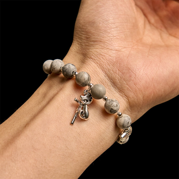 Light Grey Tabby Cat Prayer Rosary: Prayerful Care for Stray Cats Bracelet, Animal Rosary