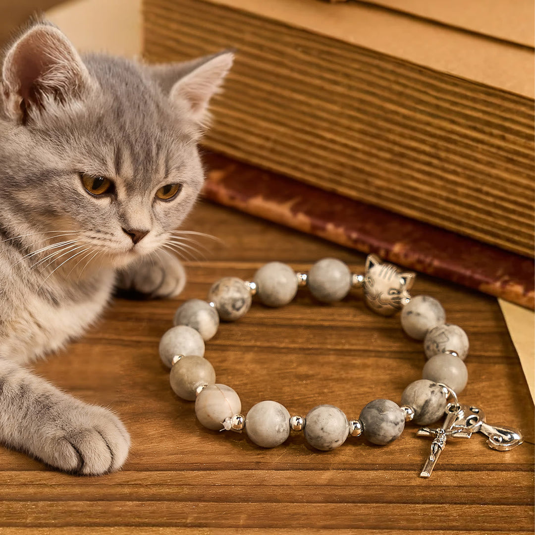 Light Grey Tabby Cat Prayer Rosary: Prayerful Care for Stray Cats Bracelet, Animal Rosary