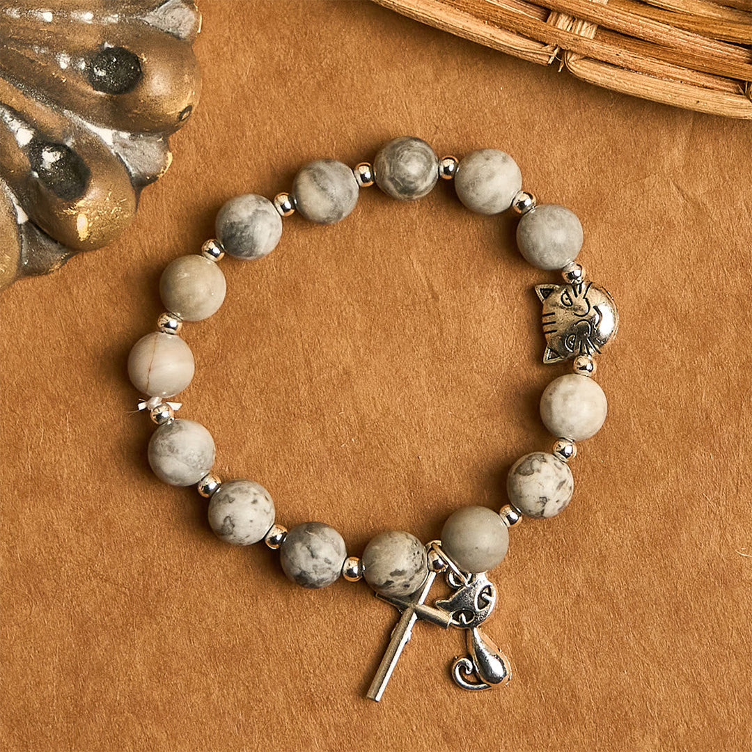 Light Grey Tabby Cat Prayer Rosary: Prayerful Care for Stray Cats Bracelet, Animal Rosary