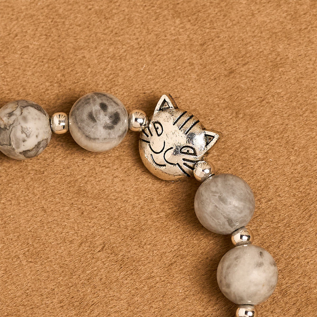 Gentle Guardian Light Grey Tabby Cat Prayer Animal Bracelet