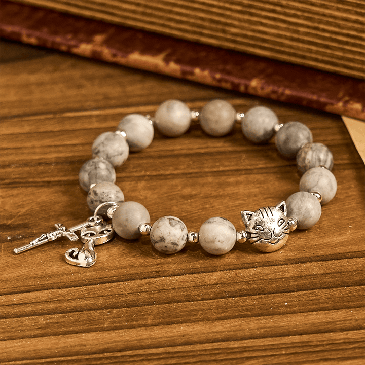 Light Grey Tabby Cat Prayer Rosary: Prayerful Care for Stray Cats Bracelet, Animal Rosary