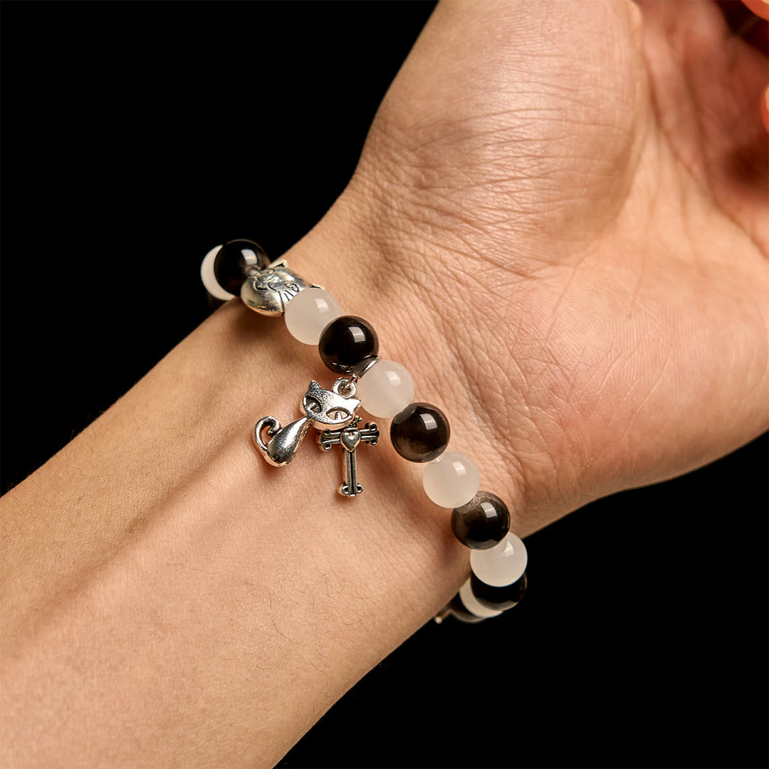 Our Lady's Blessing with Black & White Cow Cat Beads Animal Bracelet