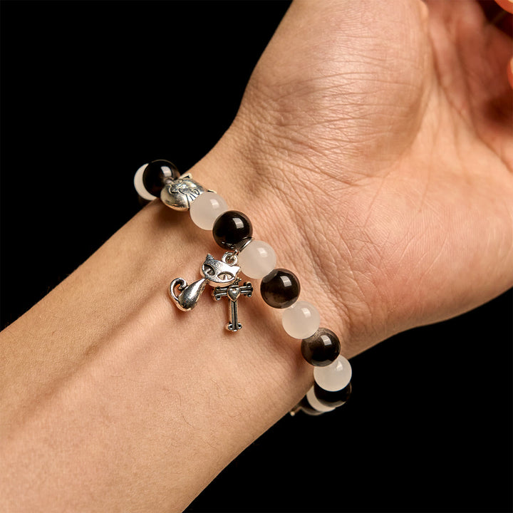 Our Lady's Blessing with Black & White Cow Cat Beads Animal Bracelet