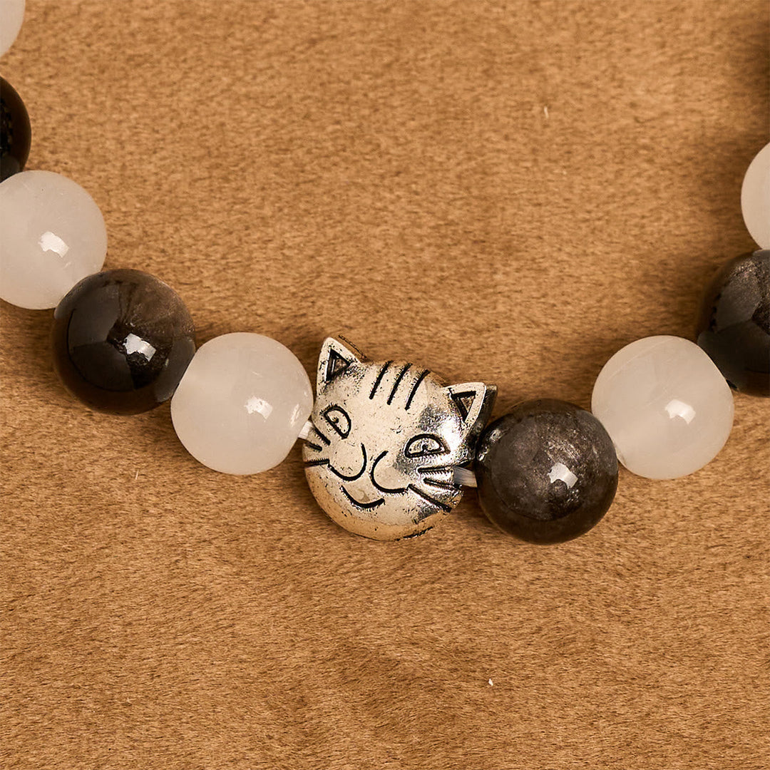 Our Lady's Blessing with Black & White Cow Cat Beads Bracelet, Animal Rosary