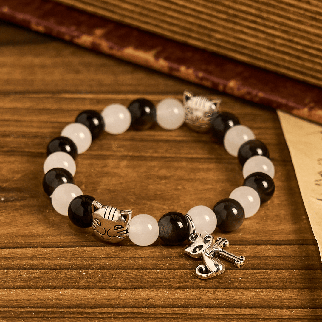Our Lady's Blessing with Black & White Cow Cat Beads Animal Bracelet