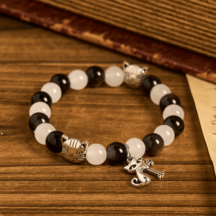 Our Lady's Blessing with Black & White Cow Cat Beads Animal Bracelet
