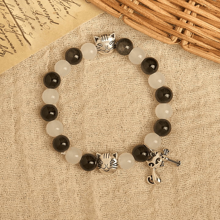 Our Lady's Blessing with Black & White Cow Cat Beads Animal Bracelet