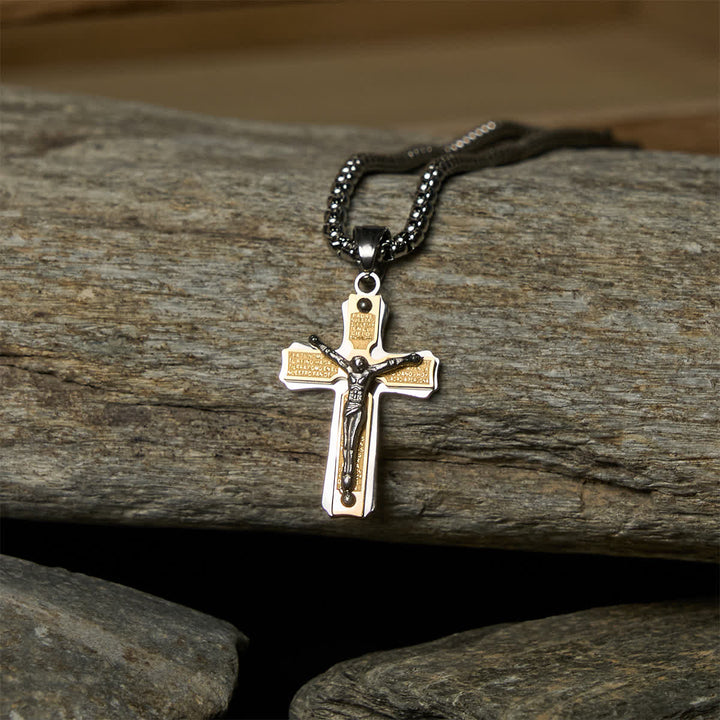 Dual - Tone Metal Crucifix Necklace with Jesus Figure: Faith & Art Fusion