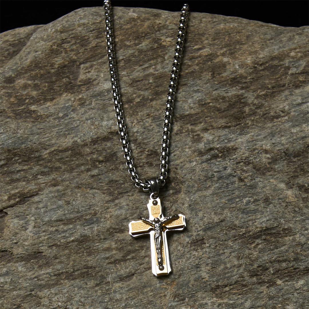 Dual - Tone Metal Crucifix Necklace with Jesus Figure: Faith & Art Fusion